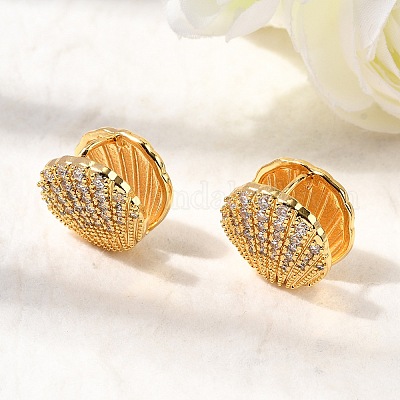 Серьги-кольца в форме ракушки с микропаве из прозрачных кубических цирконий из латуни EJEW-C158-05G-1