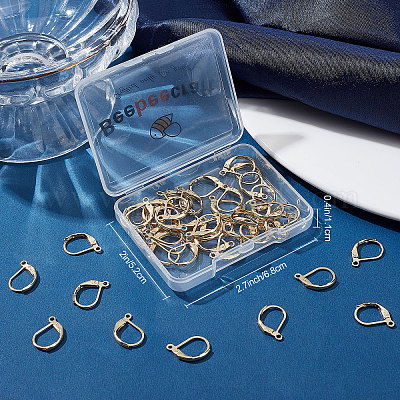  Beebeecraft 50Pcs/Box Leverback Earring Findings 24K Gold  Plated Stainless Steel French Earring Hooks 15.5x10x1.5mm Interchangeable  Dangle Ear Wire Findings for Jewelry Making