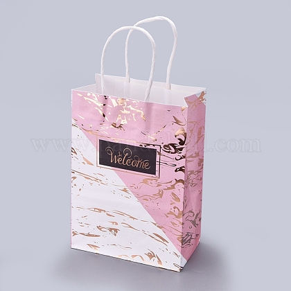 ハンドル付き長方形クラフト紙袋 ショッピングバッグ グッズバッグ 贈り物 パーティーバッグ パールピンク 15x21x8cmの通販 Jp Pandahall Com