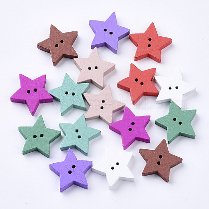 2穴スプレー塗装木製ボタン 五芒星 星 ミックスカラー 18x18 5x4mm 穴 1 2mmの通販 Jp Pandahall Com
