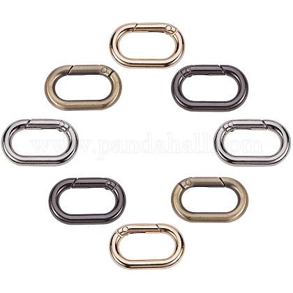 PandaHall Elite 8 pcs 4 Colors Zinc Alloy Key Clasps Spring Oval Carabiner Snap Clip Hook Trigger Spring Keyring Buckle for Bags Purses Keychain PALLOY-PH0005-68-1