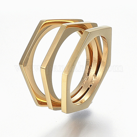 304ステンレススチール製ワイドバンド指輪  六角  サイズ8  ゴールドカラー  18mm RJEW-E153-02G-18mm-1