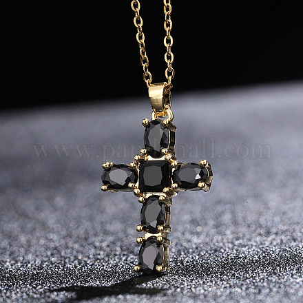 Collane con pendente a croce in ottone con strass WG91502-02-1