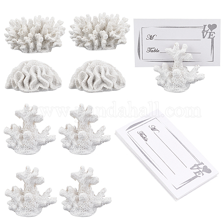 CHGCRAFT 18Pcs 3 Style Seven Seas Coral Place Card Photo Holder Coral Resin Place Card Holder with 9Pcs White Cards 5x4cm for Wedding Bridal Showers Party Decor AJEW-CA0001-93-1