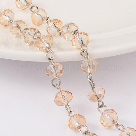 Rondelle hecho a mano electrochapa cadenas de perlas de vidrio X-AJEW-JB00130-05-1