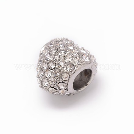 Heart 304 Stainless Steel Grade A Rhinestone European Large Hole Beads OPDL-M012-08A-1