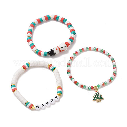 3 pièces 3 styles ensemble de bracelets extensibles en argile polymère heishi surfeur BJEW-TA00262-1