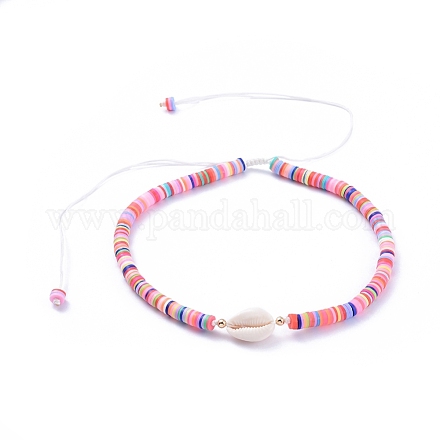 Handmade Polymer Clay Heishi Beads Braided Necklaces NJEW-JN02725-1