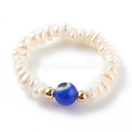 Anelli elastici con perline di perle d'acqua dolce coltivate naturali RJEW-JR00348-01-1