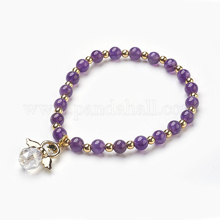 Natural Amethyst Beads Stretch Charm Bracelets BJEW-JB03857-05-1