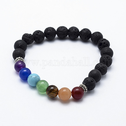 Natural/Synthetic Mixed Stone & Lava Rock Beads Stretch Bracelets BJEW-L612-K03-1