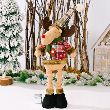 クリスマス布伸縮性立ち人形飾り  家庭用屋内テーブル装飾用  鹿  120x80x450~550mm XMAS-PW0001-093B-1