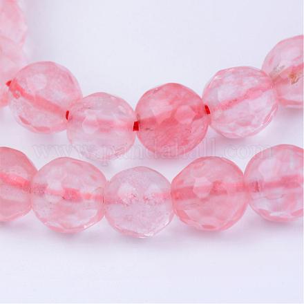 Chapelets de perles en verre de quartz de cerise G-Q462-6mm-41-1