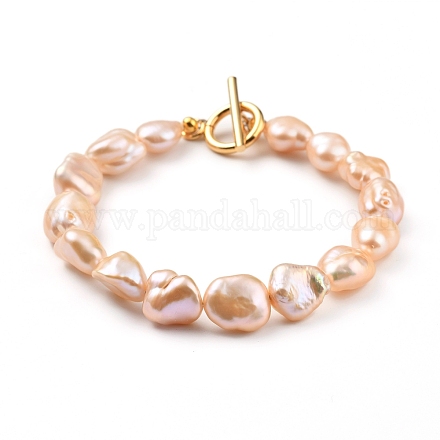 Pulseras de perlas keshi con perlas barrocas naturales BJEW-JB05326-03-1