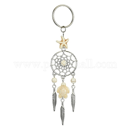 Alloy Woven Net/Web with Feather Pendant Keychain KEYC-JKC00590-02-1