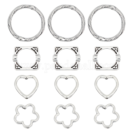 SUNNYCLUE 1 Box 200Pcs 4 Style Heart Bead Frame Double Hole Bead Frame Beads Silver Frame Bead Round Flower Hollow Loose Spacer Beads for Jewelry Making DIY Craft Bracelet Necklace Earrings Supplies TIBEB-SC0001-20-1
