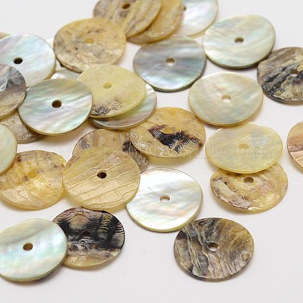 Плоские круглые бусины из натуральной ракушки акоя SHEL-N034-09-13mm-1