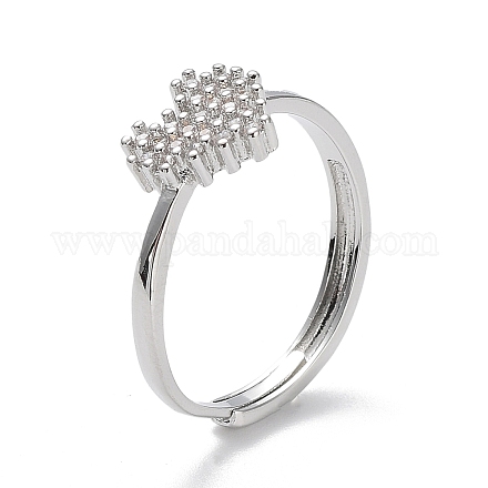 バレンタインデーレインボーカラーキュービックジルコニア調節可能なリング  真鍮ハート指輪  プラチナ  usサイズ8 1/2(18.5mm) RJEW-Z023-02C-P-1