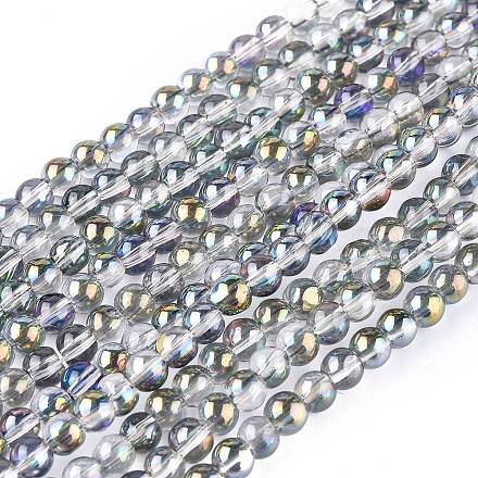 Full Rainbow Plated Round Electroplated Glass Beads Strands EGLA-I002-10mm-01-1