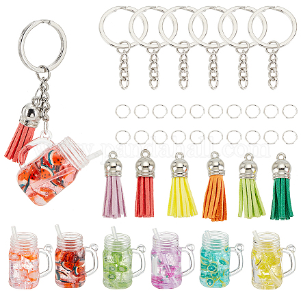 OLYCRAFT 6 Sets Fruit Milkytea Keychain Kit Mini Milky Tea Keychains Mixed Color Mini Cup Pendant Charms with Tassel and Key Rings for Key Chains DIY Jewelry Making DIY-OC0004-40-1
