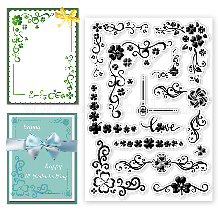 CHGCRAFT St. Patrick's Day Clear Stamps Silicone Stamps Clover Corner Background Transparent Stamps for St. Patrick's Day Card Making DIY Scrapbooking Photo DIY-WH0618-0021-1