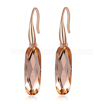 Ovale trois fois de boucles d'oreilles en cristal autrichien en alliage de mode plaqué or rose véritable EJEW-AA00057-58B-1