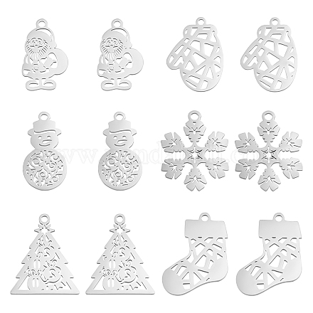 UNICRAFTALE 12Pcs 6 Style Chistmas Charms 201 Stainless Steel Santa Claus Charms Pendants Snowman Charms Christmas Tree Pendants Snowflake Pendants 1.4mm Hole Jewelry Pendants for Jewellery DIY STAS-UN0035-19-1