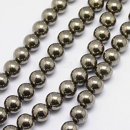 Chapelets de perles de pyrite naturelle  G-L031-12mm-01-1