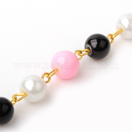 Handmade Round Glass Pearl Beads Chains for Necklaces Bracelets Making AJEW-JB00064-03-1