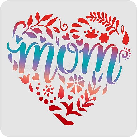 FINGERINSPIRE Mother's Day Heart Pattern Drawing Painting Stencils Templates (11.8x11.8inch) Heart Pattern with Word: Mom Stencils Decoration Stencils for Painting on Wood DIY-WH0172-388-1