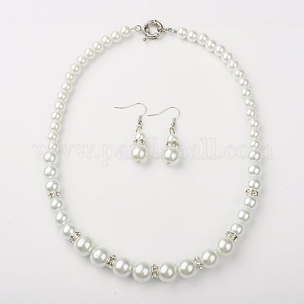 Perle di vetro set di gioielli: collane e orecchini pendenti SJEW-JS00704-01-1