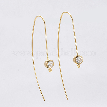 Brass Cubic Zirconia Earring Hooks KK-S350-066G-1