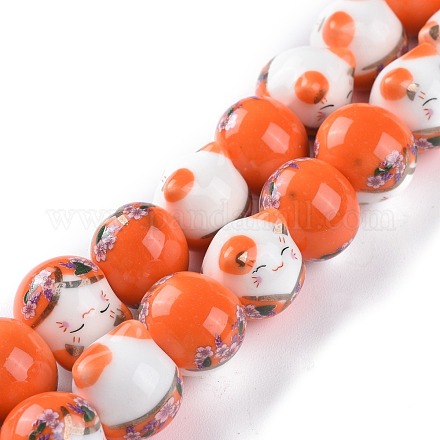 Perles de porcelaine imprimées manuelles PORC-M003-08C-1