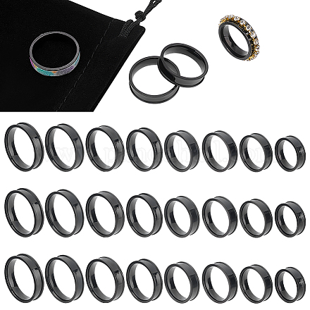UNICRAFTALE 24pcs 8 Sizes Black Blank Core Finger Rings Stainless Steel Grooved Finger Ring Wide Band Round Empty Ring for Inlay Ring Jewelry Making Gift Size 5-14 STAS-UN0041-46EB-1