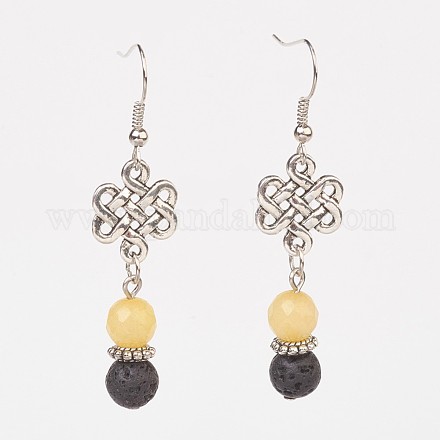 Brass Natural Jade and Lava Dangle Earrings EJEW-JE02711-03-1