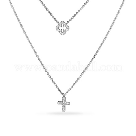 Tinysand cz jewelry 925 colgante de cruz de circonita cúbica de plata esterlina dos collares escalonados TS-N022-S-18-1