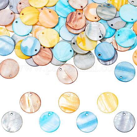 Ahadermaker 70pcs 7 couleurs pendentifs coquillages plats ronds naturels teints SHEL-GA0001-08-1