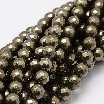 Facettes brins ronds de perles de pyrite naturelle G-L437-37-10mm-1