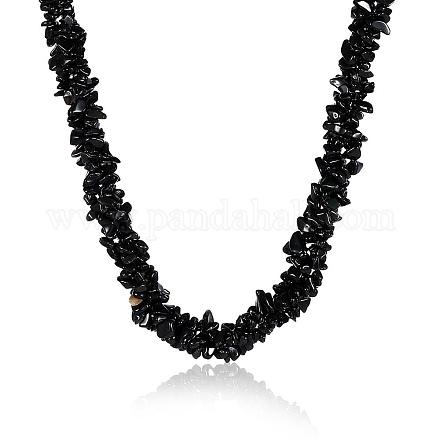 Vintage Natural Obsidian Chips Beaded Necklaces NJEW-BB16519-G-1