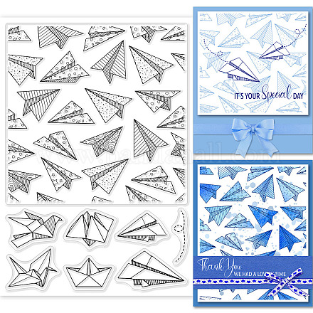 GLOBLELAND Paper Airplane Clear Stamps for Cards Making Origami Background Silicone Clear Stamp Seals for Cards Making DIY Scrapbooking Photo Journal Album Decoration DIY-WH0167-57-0439-1