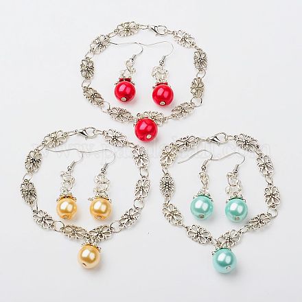 Glass Pearl Jewelry Sets: Bracelets & Earrings SJEW-JS00631-1