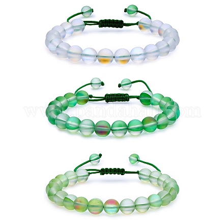 3pcs bracelets de perles tressées rondes en pierre de lune synthétique BJEW-SW00061-04-1