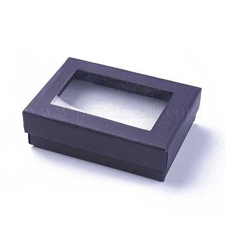 矩形バレンタインデーパッケージ厚紙のアクセサリーセットのボックスを表示します  ネックレス用  ピアスと指輪  ブラック  90x65x28mm CBOX-S001-90x65mm-02-1