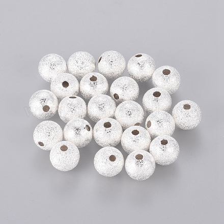 Perles boule texturées en laiton plaqué argent de 8 mm X-EC225-S-1