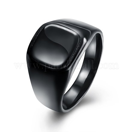 男性用チタンスチールシグネットバンドリング  広帯域指輪  正方形  サイズ7  ガンメタ色  17.3mm RJEW-BB29457-D-7-1