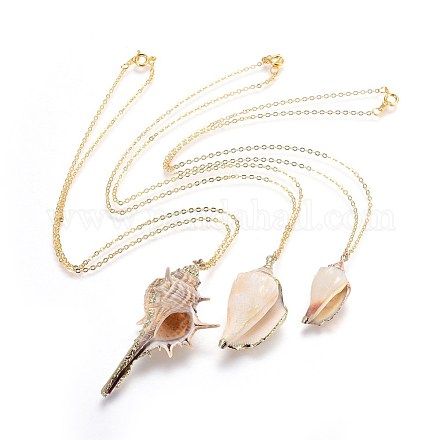 Golden Electroplated Conch Shell Pendants Necklaces NJEW-JN02310-1