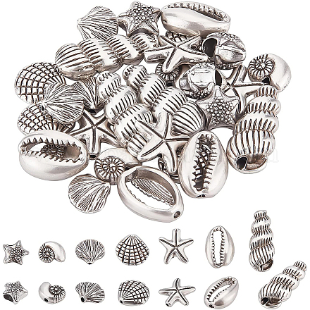 BENECREAT 28Pcs 7 Styles Thai Sterling Silver Plated Ocean Animal Beads TIBEB-BC0001-04-1