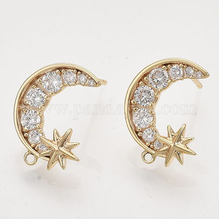 Brass Micro Pave Clear Cubic Zirconia Stud Earring Findings X-KK-T054-53G-NF-1