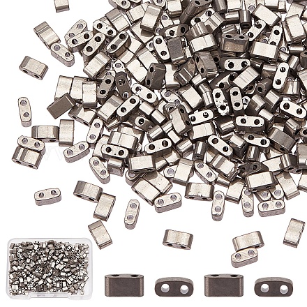 CREATCABIN 400Pcs 2 Hole Half Tila Beads Rectangle Glass Seed Beads Mini Plated with Plastic Containers for Craft Bracelet Necklace Earring Weeding Jewelry Making(Metallic Black Color) 5x2mm SEED-CN0001-08-1