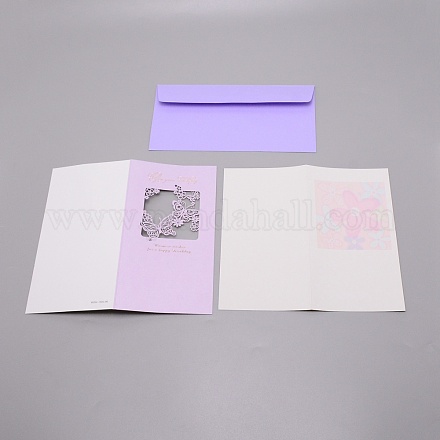 長方形の紙のグリーティングカード  封筒付き  蝶と花の模様を彫る  紫色のメディア  209.5x114x0.8mm AJEW-WH0196-60-1